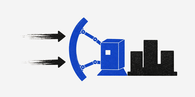 Cobalt figure shielding infrastructure from incoming attacks.
